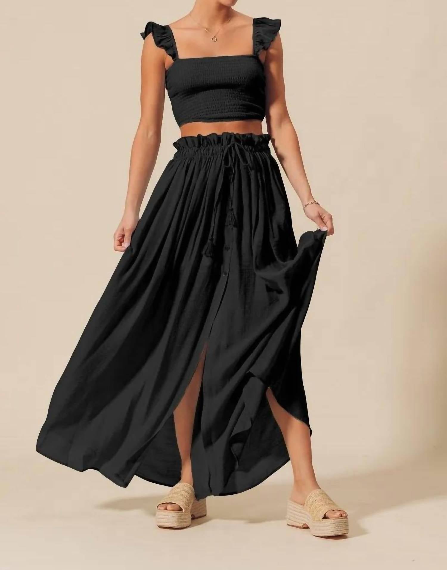 So Me - Smocked Top And Flowy Maxi Skirt Set