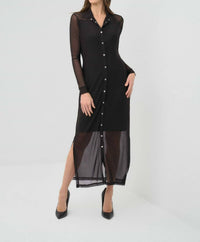 Anatomie Colette Mesh Overlay Shirt Dress in black - women's dress