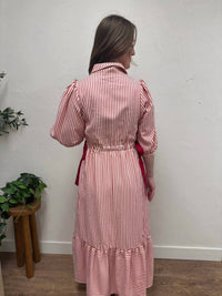 Polagram - Striped Contrast Side Ribbon Midi Dress