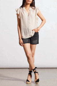 Tribal - Mxed Media Blouse W/ Frill sleeve