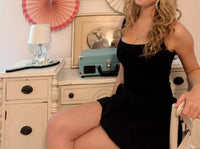 8apart Junior Women's Tucker Square Neck Bubble Dress in black - women's dress - detail view