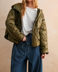 MIOU MUSE Quilted Puffer Jacket in olive - women's jacket - detail view