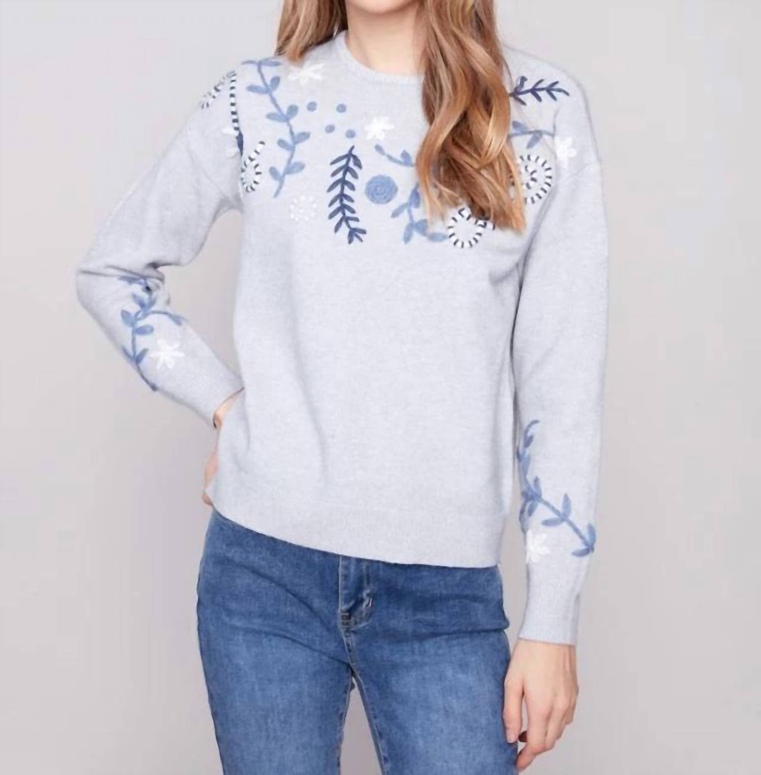 Charlie B - Embroidered Crew Neck Sweater