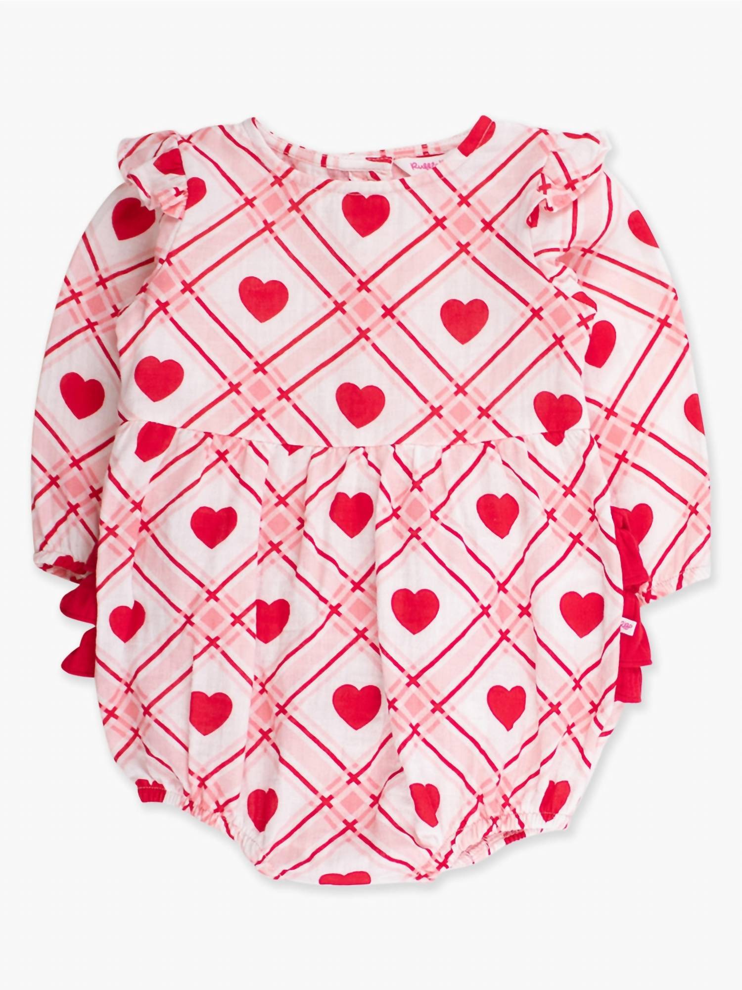 RuffleButts Baby Girl's Sweetheart Long Sleeve Flutter Bubble Romper in pink - kids' item