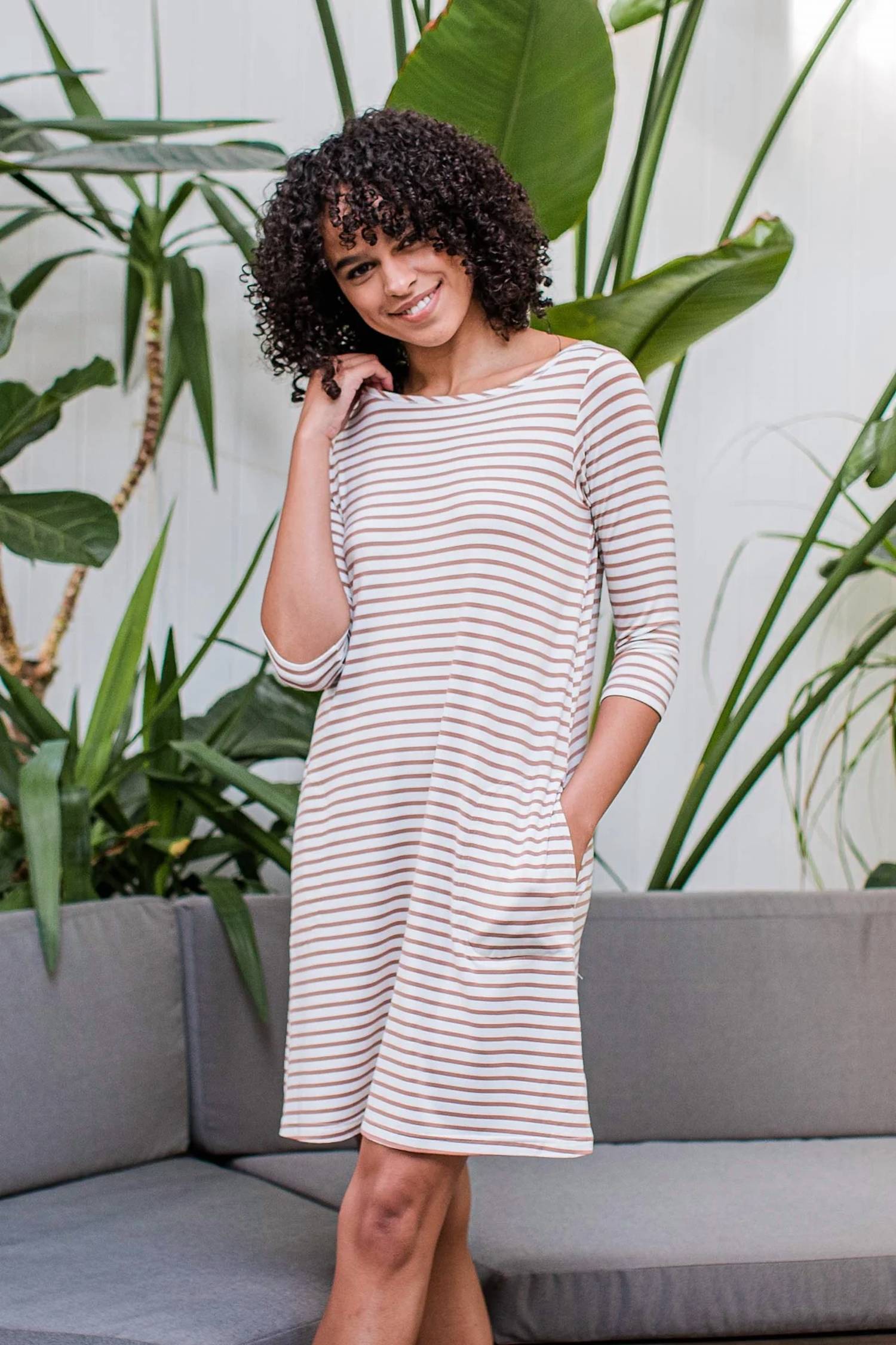 Yala - Rita Boatneck A-line Bamboo Dress With Pockets