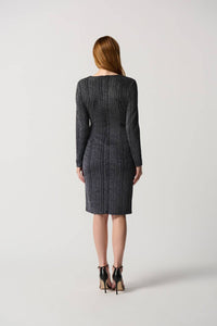 Joseph Ribkoff Striped V-neck Wrap Dress in black - women's dress - detail view