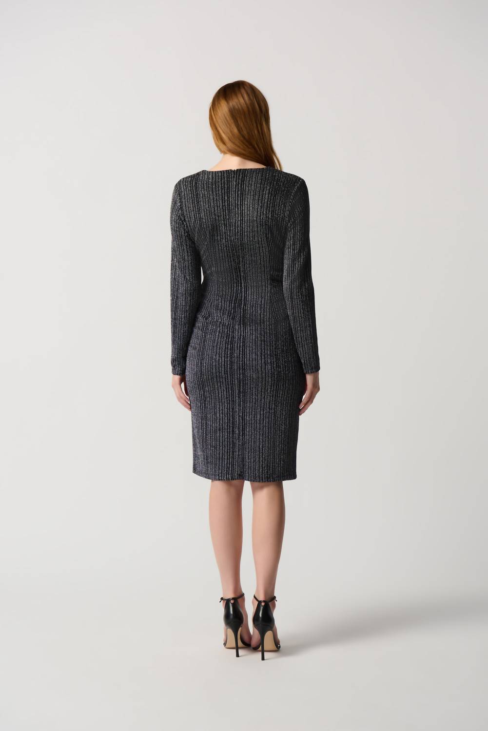Joseph Ribkoff Striped V-neck Wrap Dress in black - women's dress - detail view