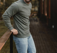 The Normal Brand Puremeso Everyday Crew Top in oakmoss - men's long sleeve top - detail view