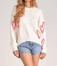 ELAN Heart Crewneck Sweater Top in off white - women's sweater