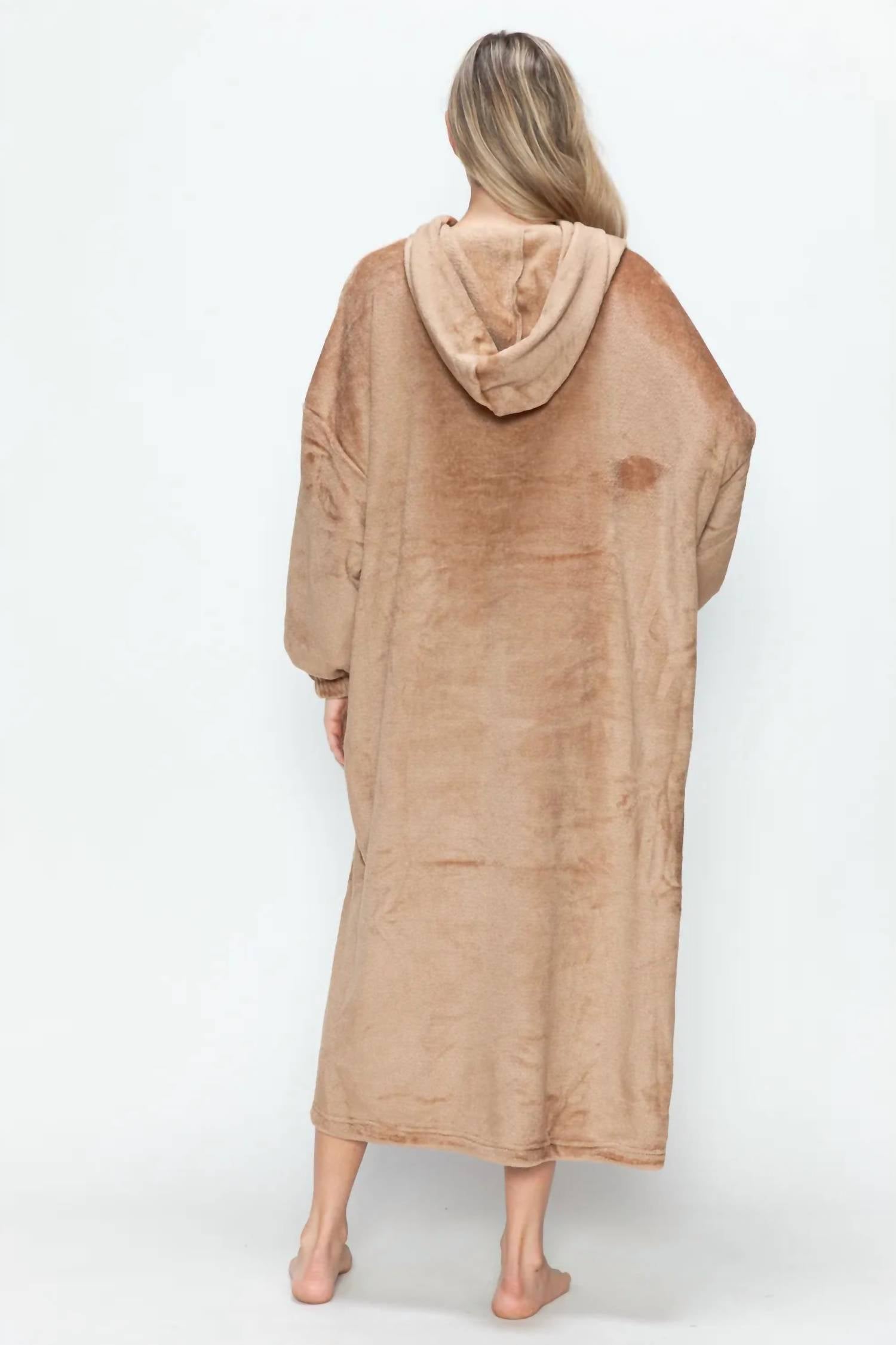 Double Take - Full Size Pocketed Hooded Midi Lounge Dress