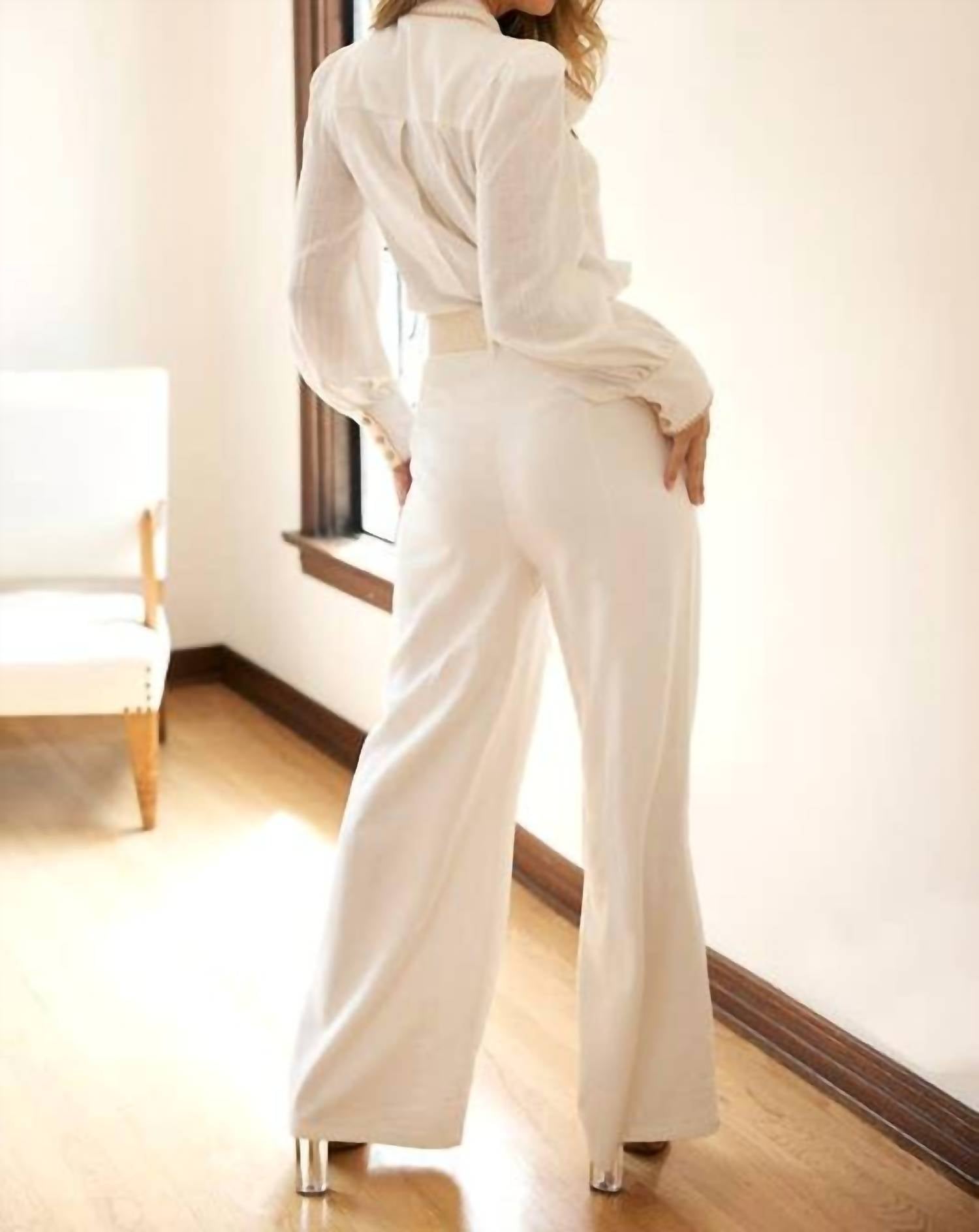 Eb Luxe - Cherine Embroidered Detail & Belt Linen Pants