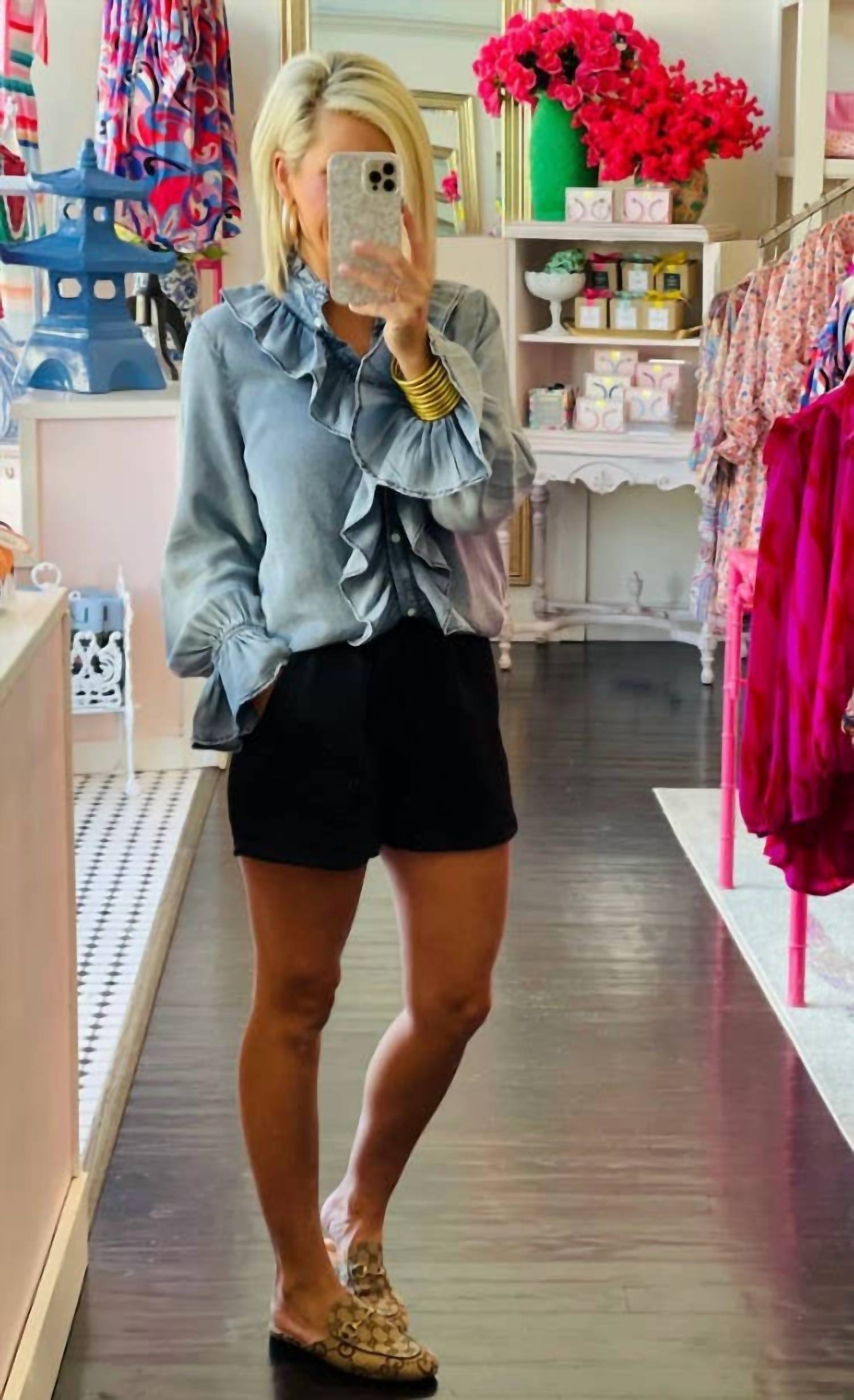 Cezele - Ruffled Button Down Long Sleeve Top