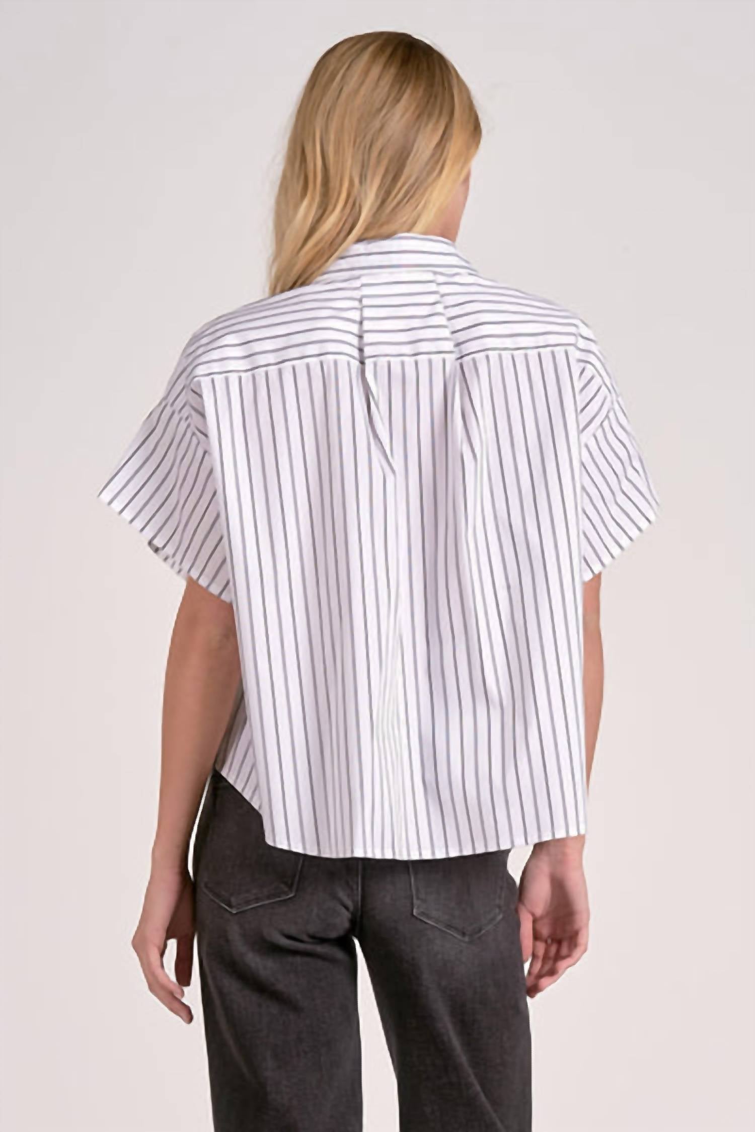Elan - Striped Crop Button Down Top