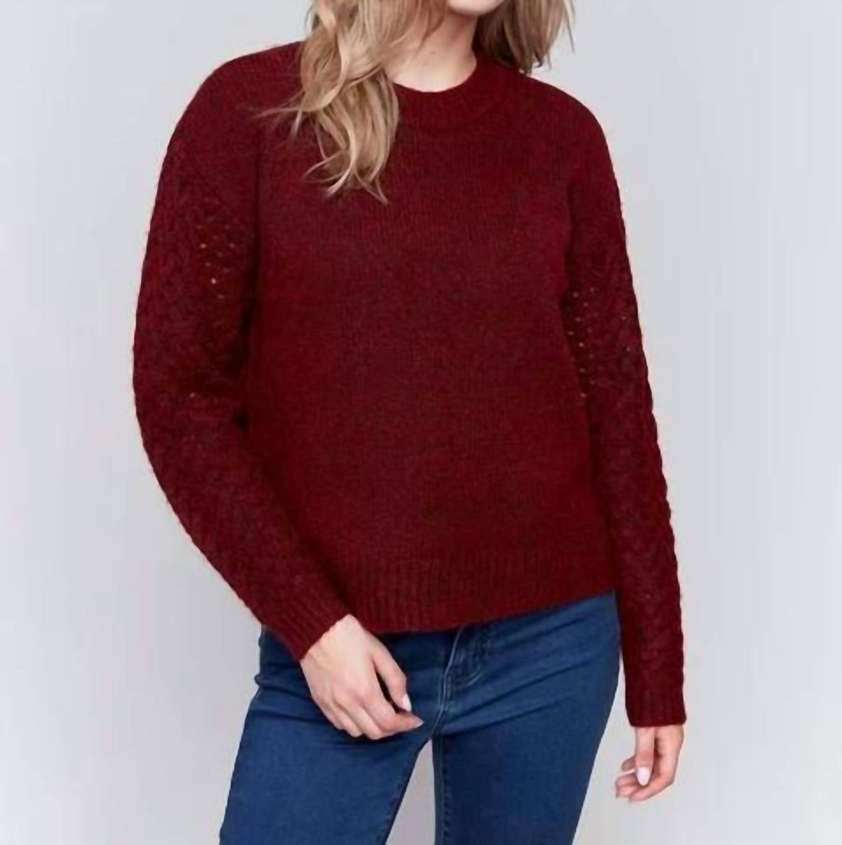 Charlie B - Fishnet Sleeve Sweater