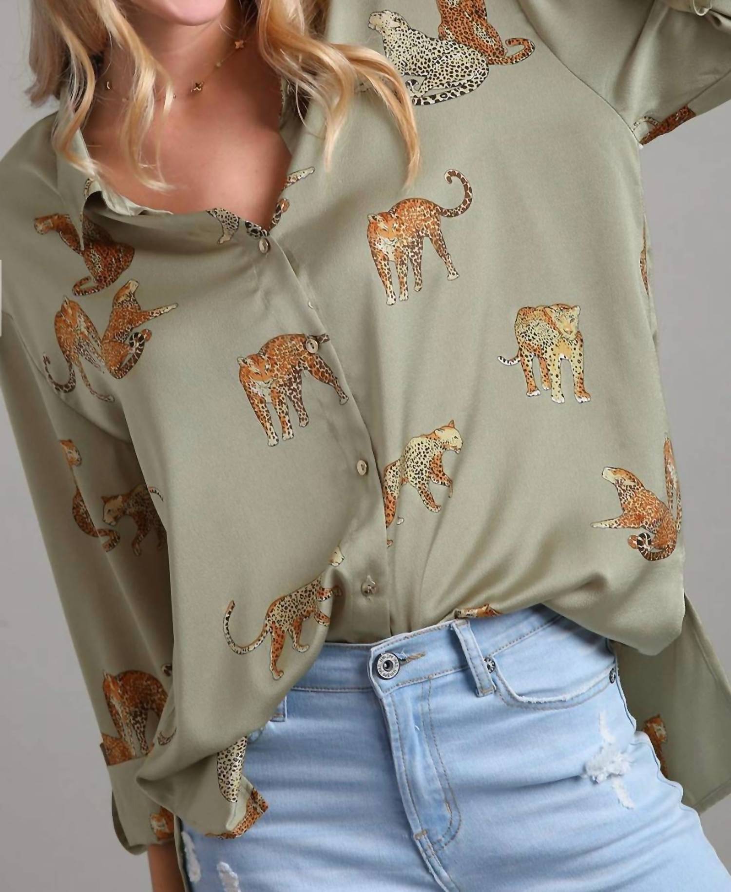 Umgee - Satin Animal Print Blouse