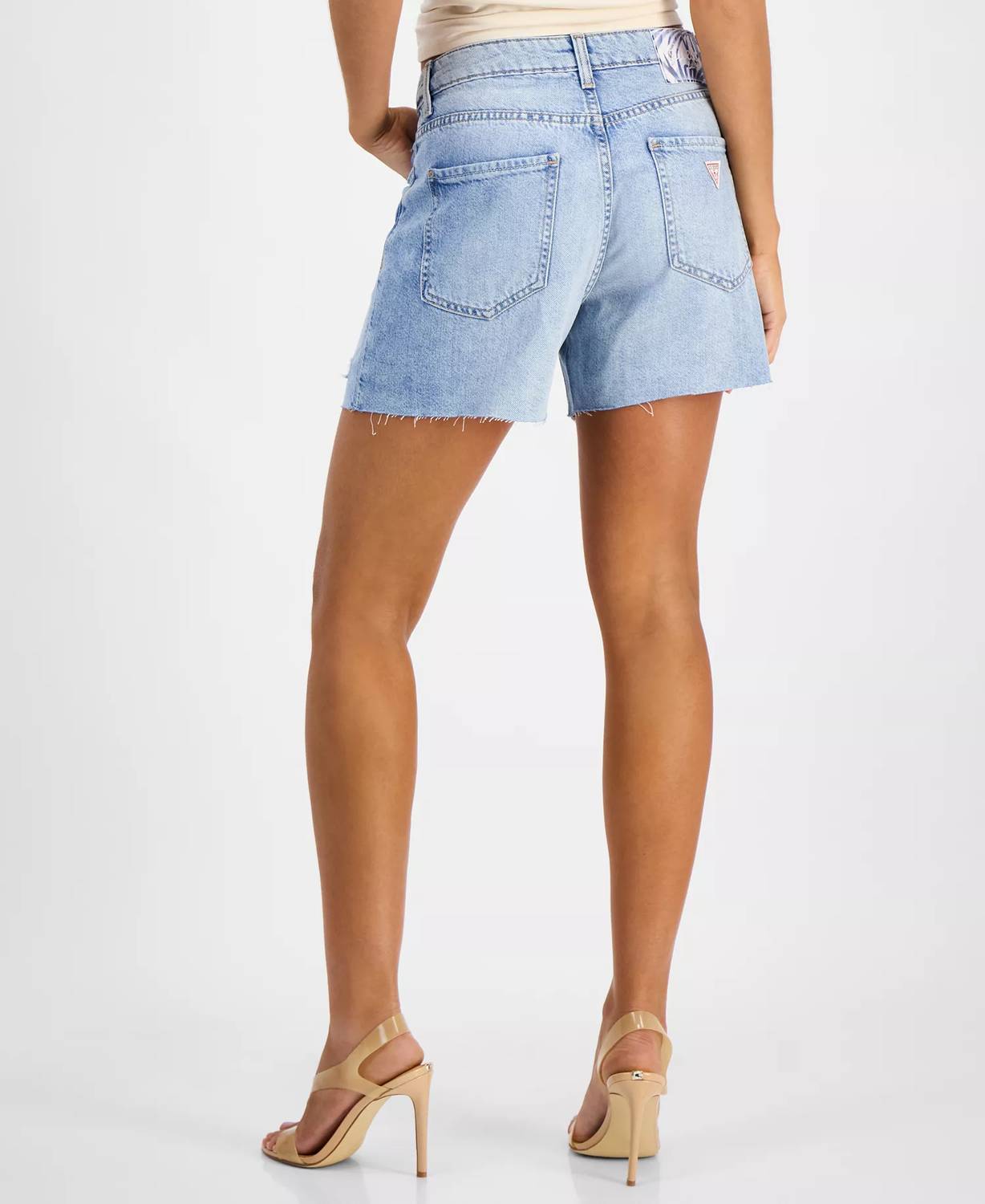 Guess Relaxed Denim Cutoff Shorts in bright blue - women's shorts - detail view