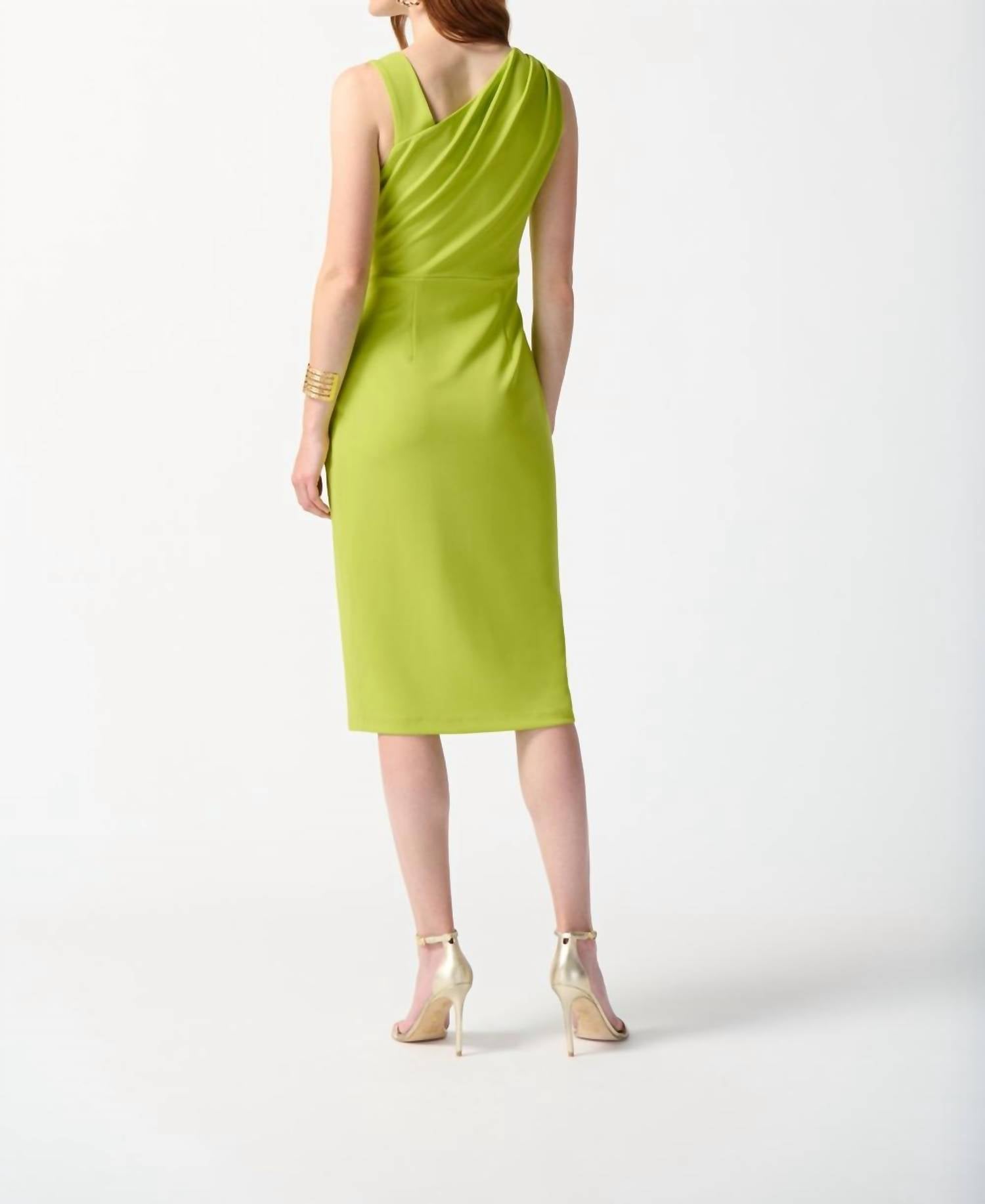 Joseph Ribkoff One-shoulder Ruched Sheath Dress in key lime - women's dress - detail view