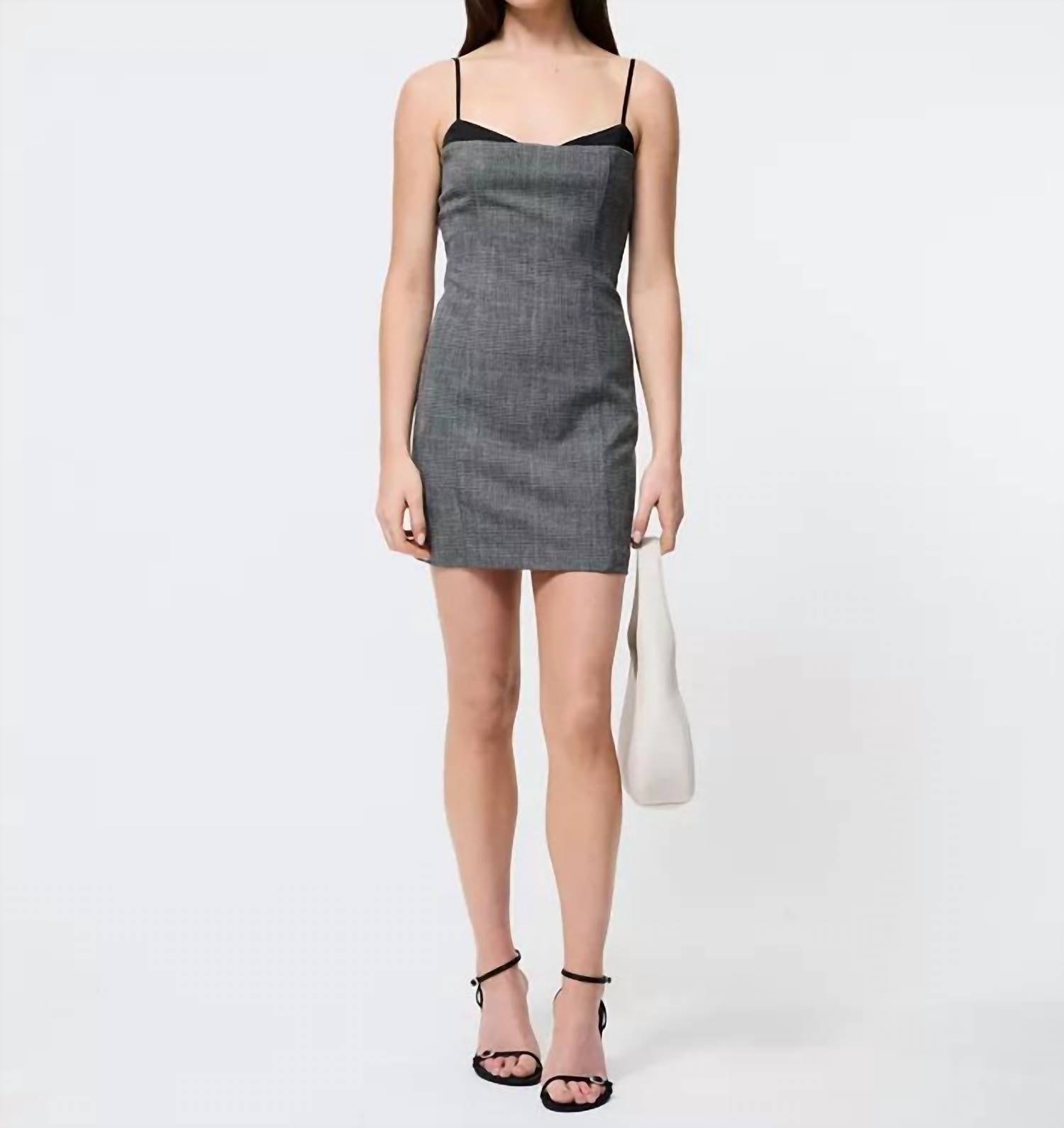FRENCH CONNECTION Owen Plaid Satin Peekaboo Dress in charcoal blk - women's dress - detail view