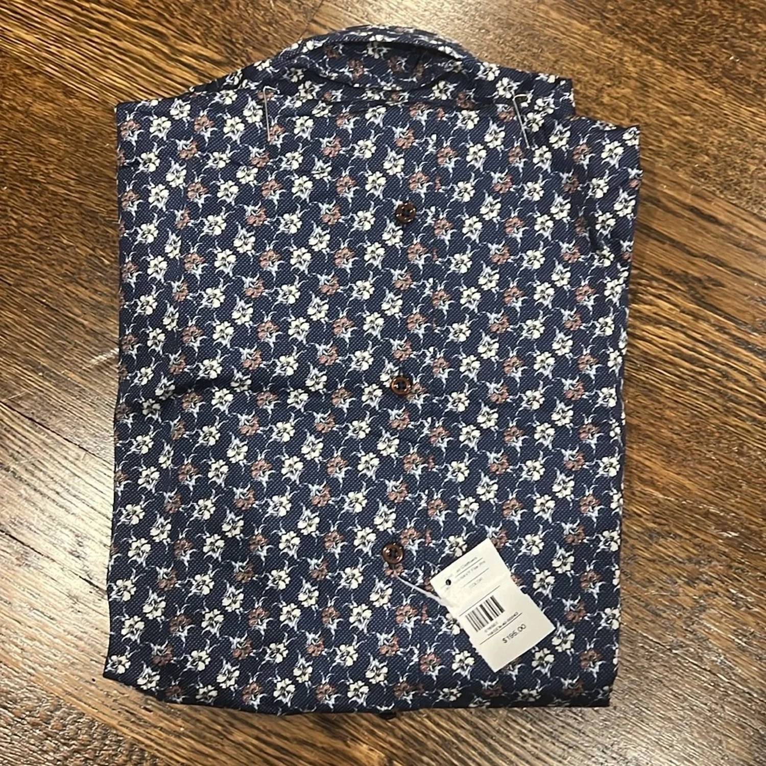 Hagen Men’s Button Down Shirt in navy floral print - men's shirt - alternate view
