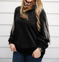 Fantastic Fawn - Fringe Cold Shoulder Knit Sweatshirt