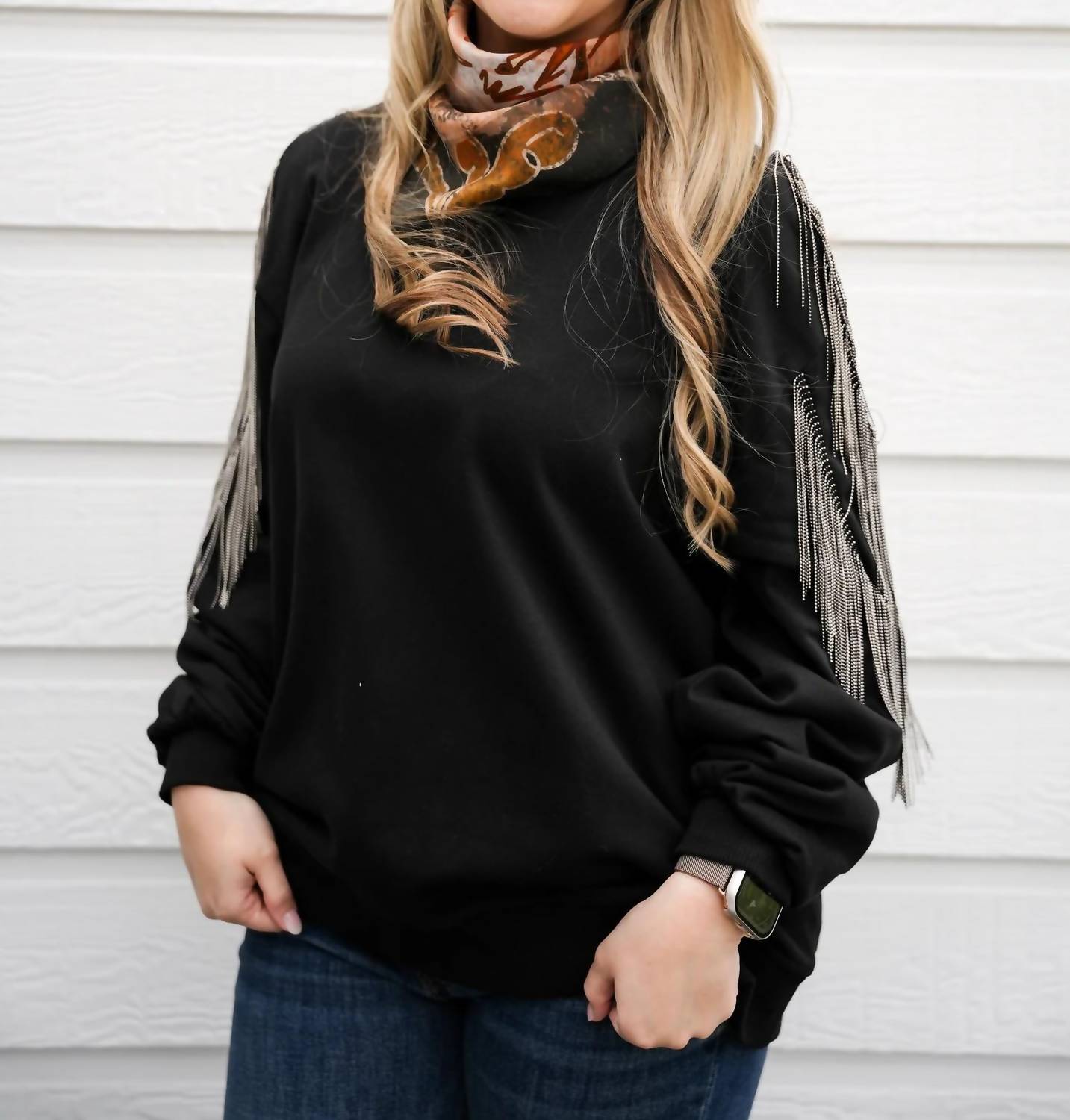 Fantastic Fawn - Fringe Cold Shoulder Knit Sweatshirt