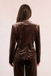 MOLLY BRACKEN Knitted Double Breasted Blazer in brown - women's jacket - alternate view