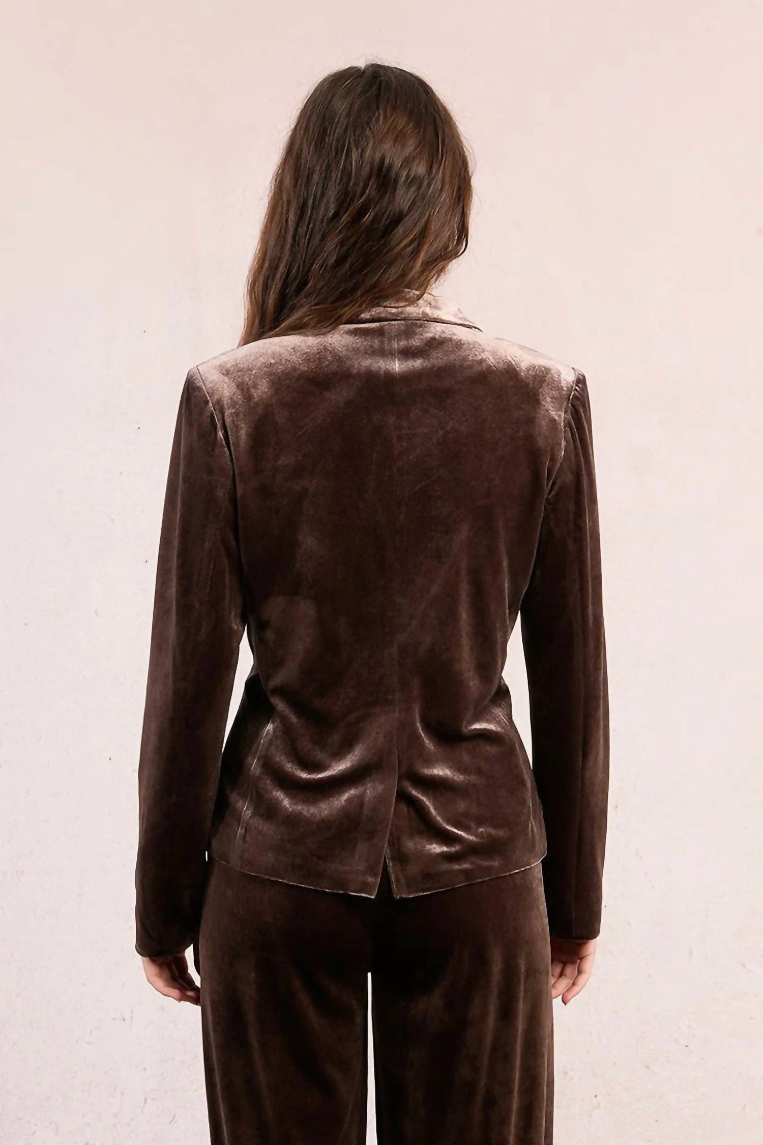 MOLLY BRACKEN Knitted Double Breasted Blazer in brown - women's jacket - alternate view