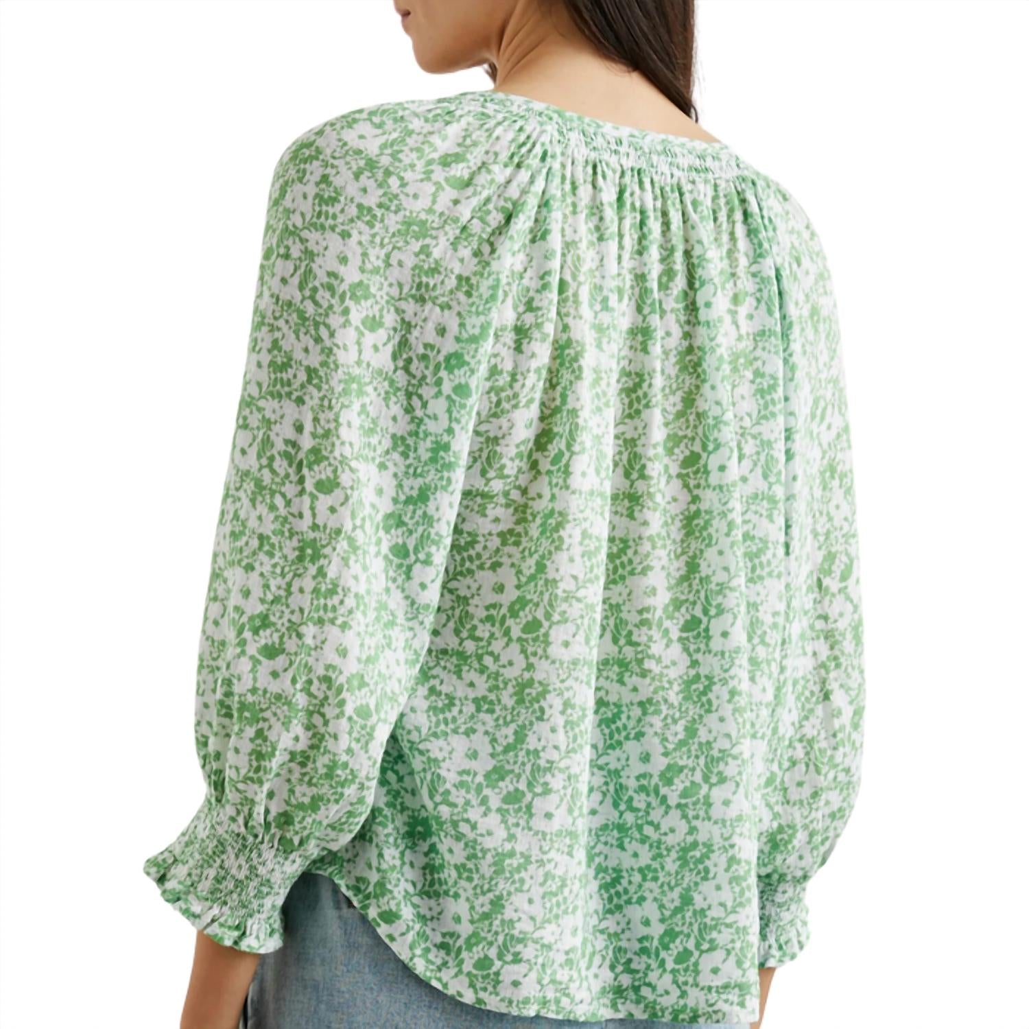 Rails Women's Mariah Top in green texture floral - women's blouse - detail view