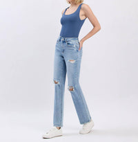 Lovervet - High Rise Distressed Straight Jeans