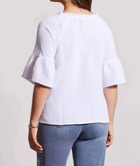 TRIBAL Winslet Cotton Gauze Raglan Sleeve Top - in white - women's blouse - detail view