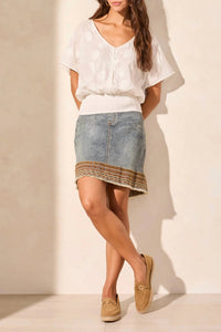 Tribal - Popover Button Shirring Waist Blouse