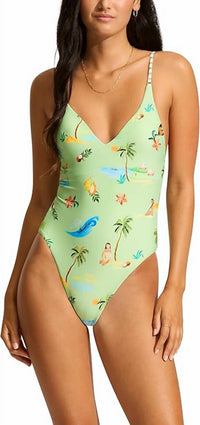 Seafolly - Isla Palm V Neck One Piece