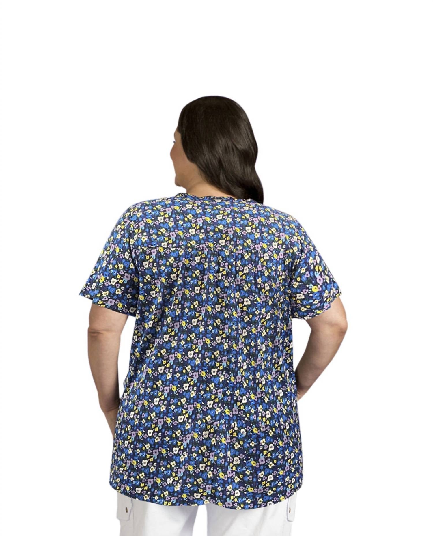 On The Plus Side - Printed Short Sleeve Ruffle and Tie Top - Plus