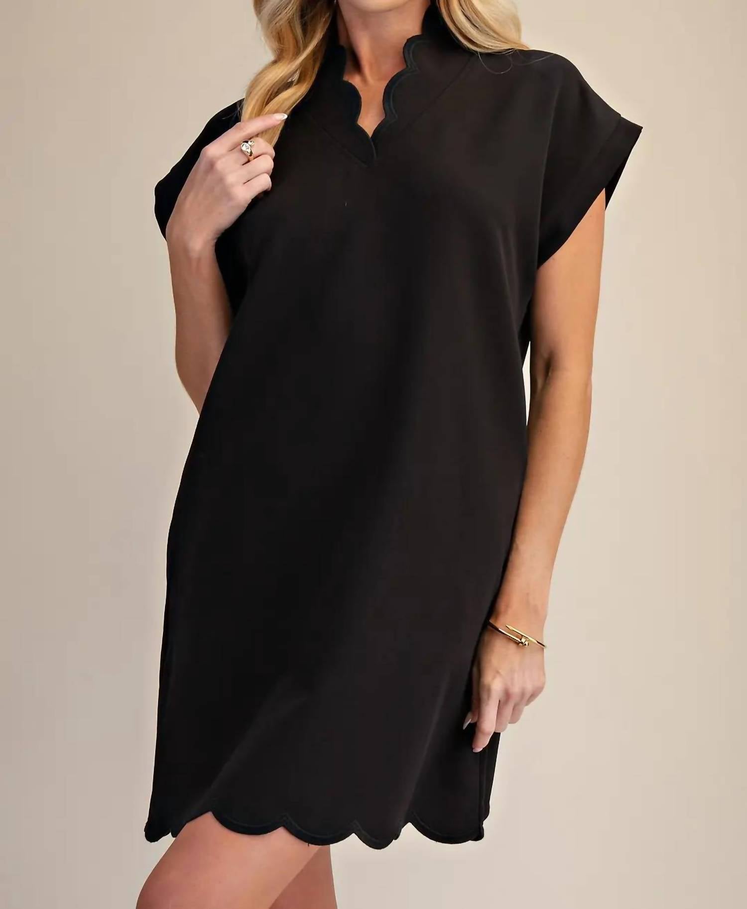 Glam - Scallop V-neck Mini Dress