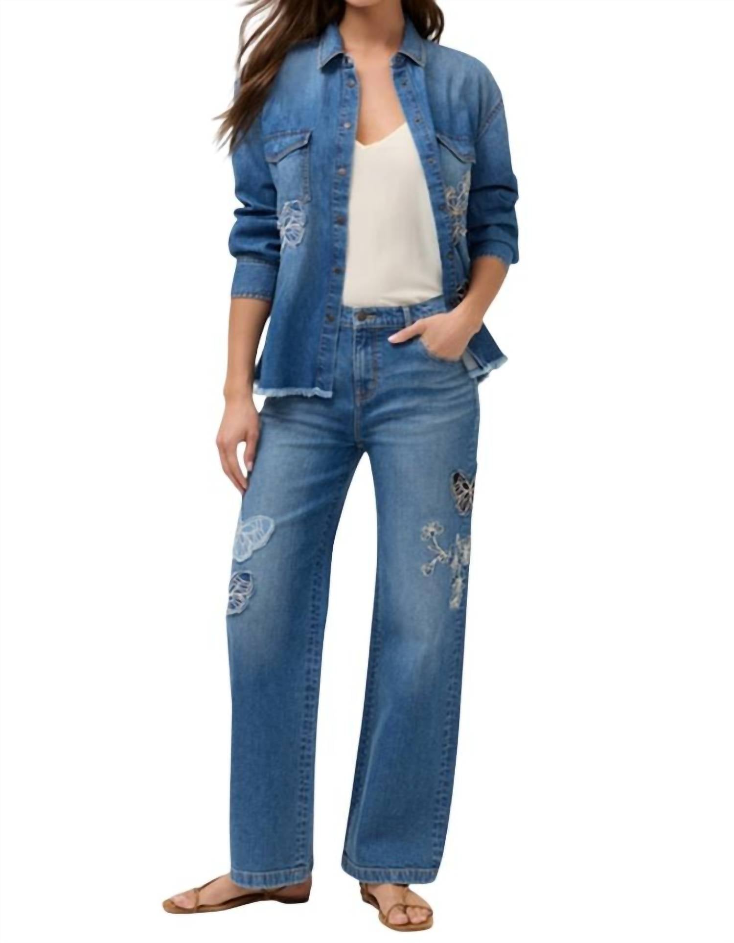 Johnny Was Straight Wide Leg Jean in medium wash - women's jeans