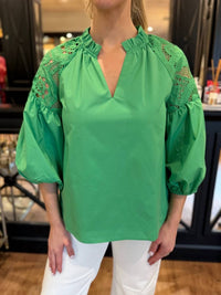 Jade - Trimmed Peasant Top