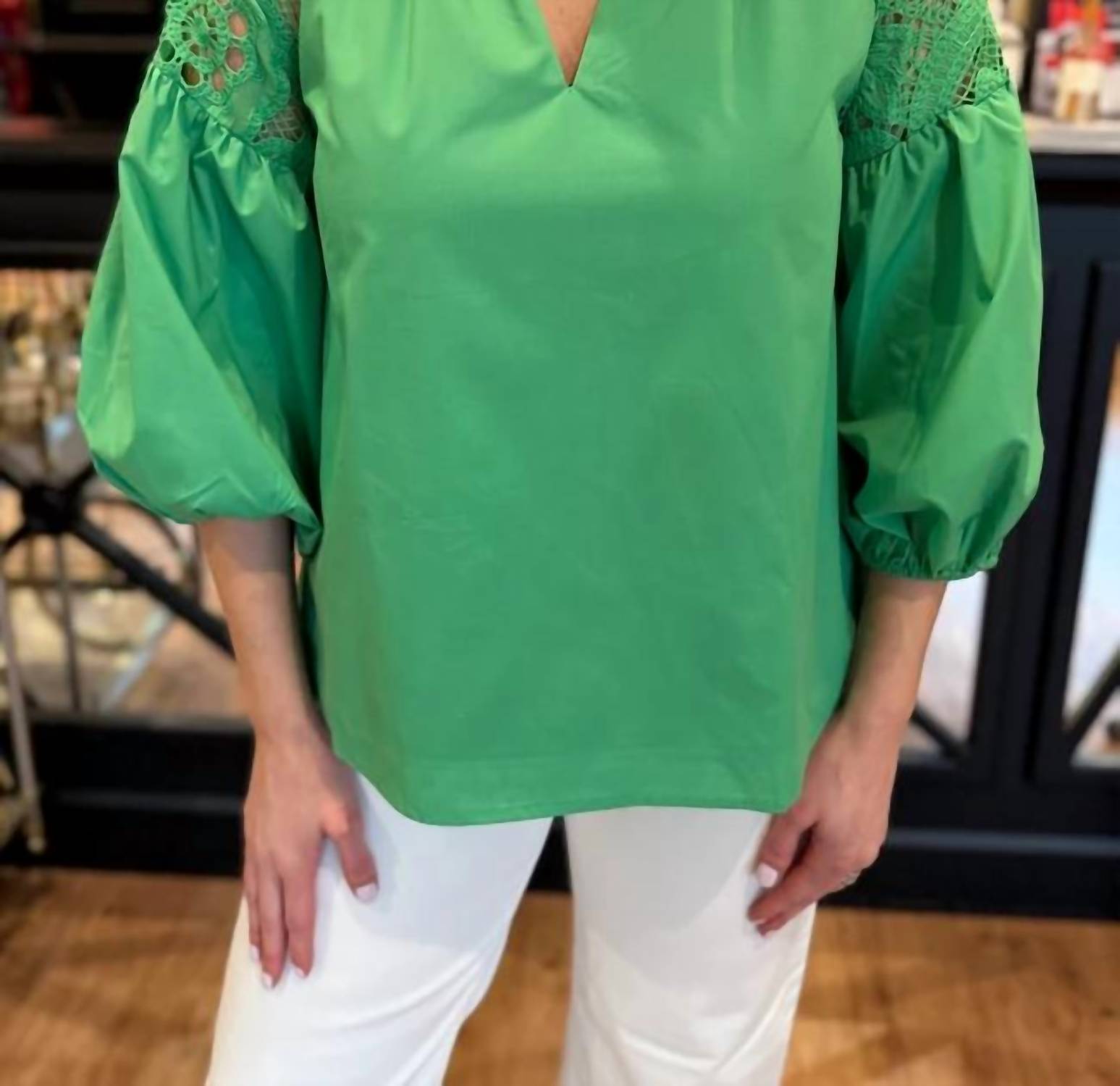 Jade - Trimmed Peasant Top