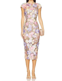 Bronx and Banco Jasmine Cap Sleeve Midi Dress in pastel multi - women's dress