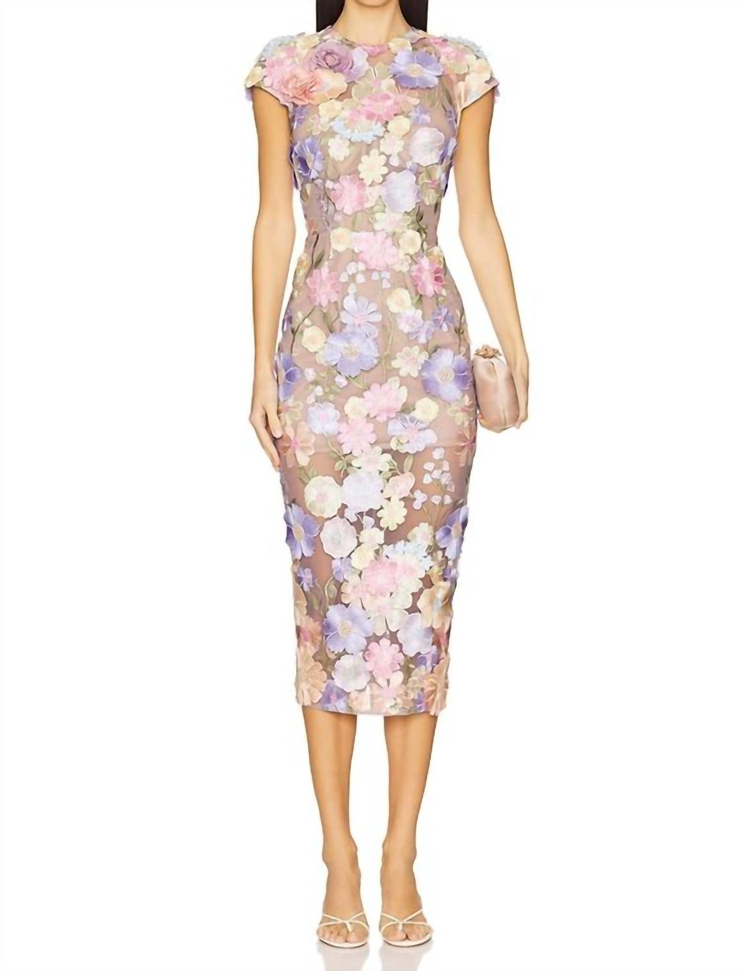 Bronx and Banco Jasmine Cap Sleeve Midi Dress in pastel multi - women's dress