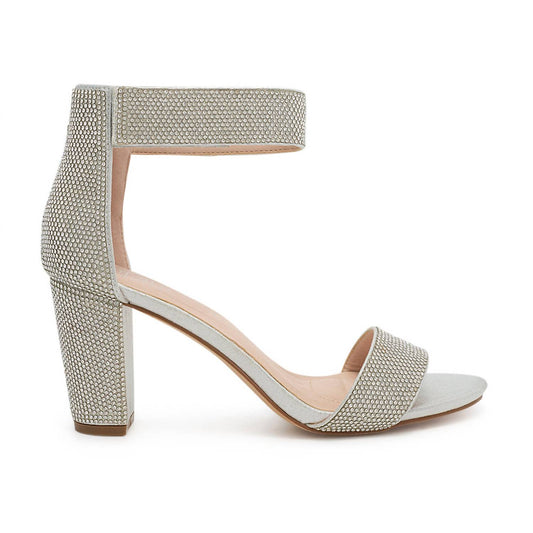De Blossom Collection - Nicky Silver Shimmer Velcro Strap Heel