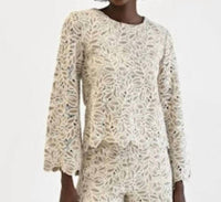 Never a Wallflower Camilla Top in grey lace - women's long sleeve top
