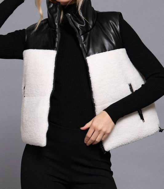 Active Basic - Reversible Faux Leather-Sherpa Crop Vest