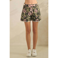 Veveret - Printed Denim Shorts With Drawcord Waist