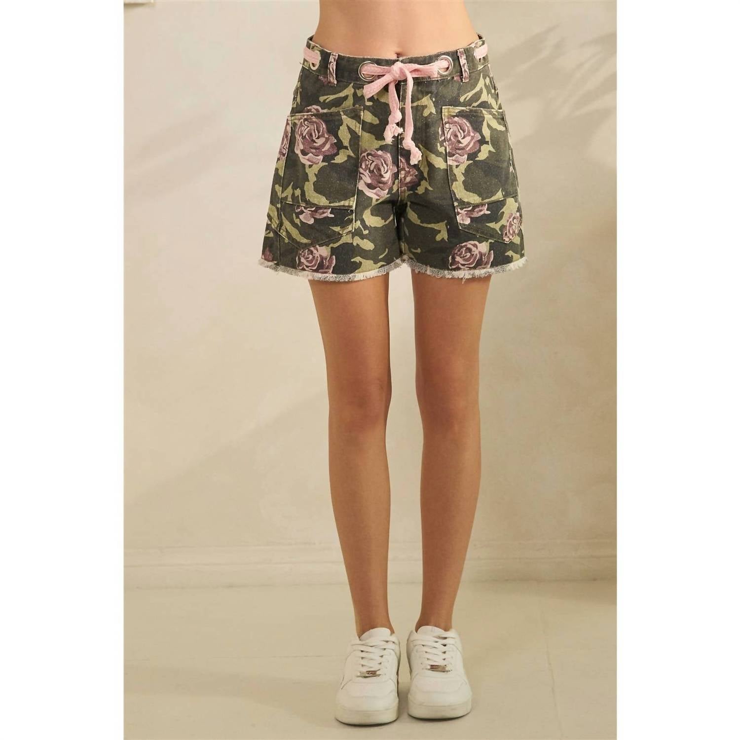 Veveret - Printed Denim Shorts With Drawcord Waist