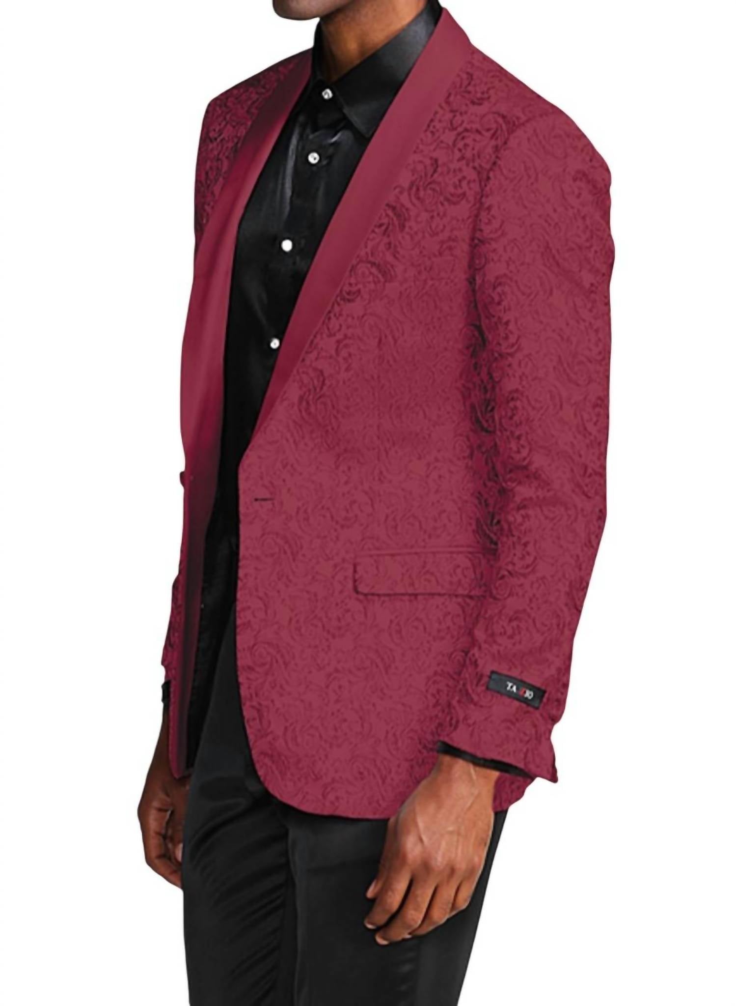 Tazzio Men's Paisley Jacket Blazer Suit in burgundy - men's jacket