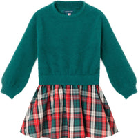 Andy & Evan - Girls Chenille Plaid Flannel Twofer Dress