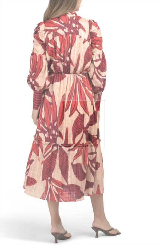 Ciebon - Eryn Blush Elegant Long Pleated Sleeve Dress