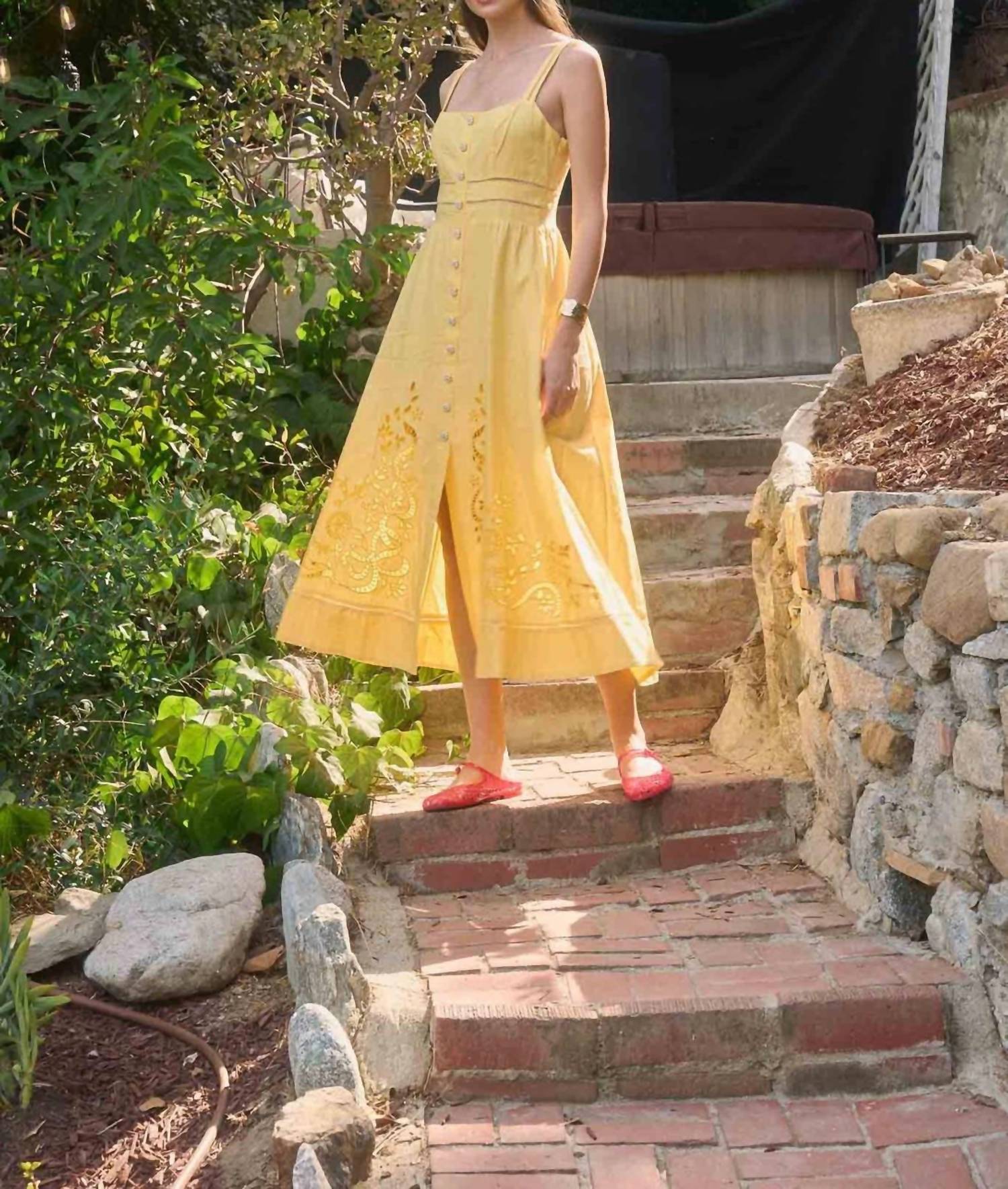 Moon River - Sleeveless Eyelet Midi Dress