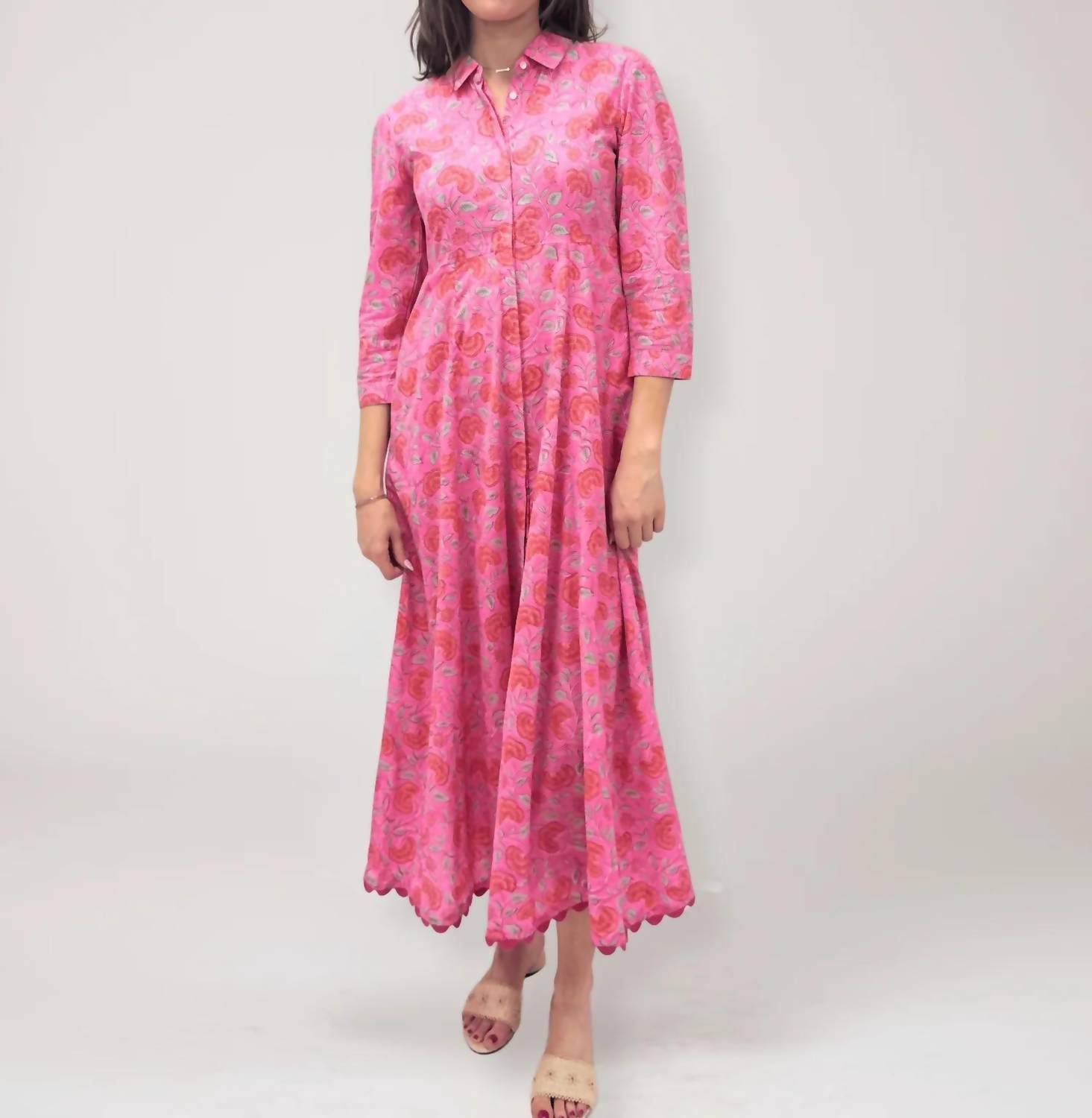 Juliet Dunn - Scalloped Cotton Shirt Midi Dress