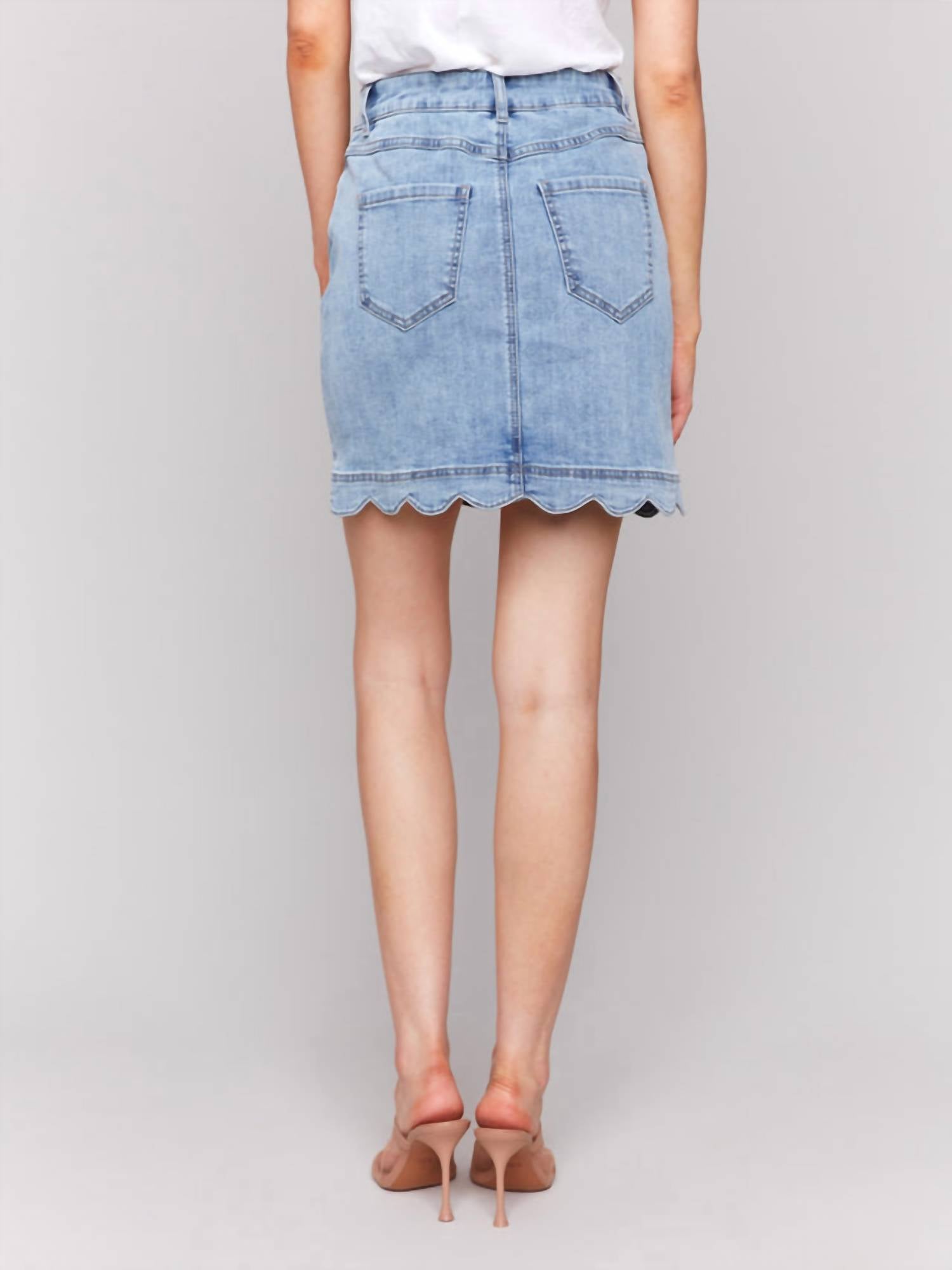 Charlie B - Scalloped Hem Button-front Denim Skort